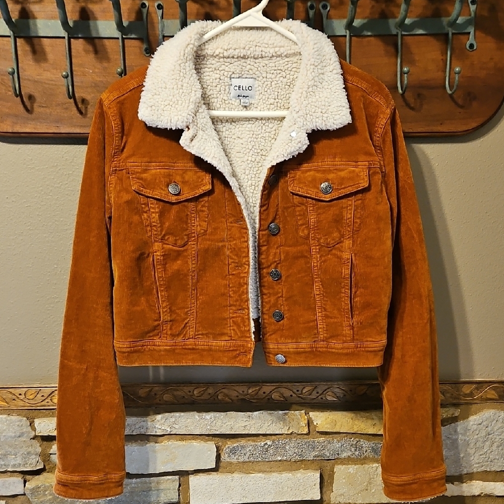 Cello Orange Corduroy Sherpa-Lined Jacket